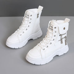 Damen modische High-Top Sneakers mit seitlichem Reißverschluss und dämpfender Laufsohle in Weiß