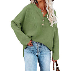 BUTTON PULLOVER | ELEGANTER V-AUSSCHNITT in Grün