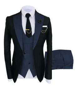 Herren Anzug in formellem Stil, dreiteilig mit Sakko, Weste und Hose in Marineblau