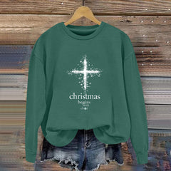 Damen Sweatshirt mit christlichem Motiv und weichem Innenfutter in Grün