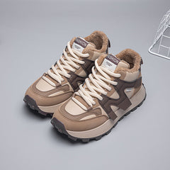 Damen Sportliche High-Top Sneakers mit kuscheligem Fleece-Futter und rutschfester Sohle in Dunkelbraun