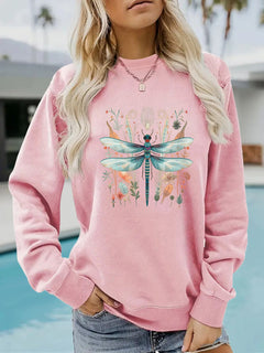 Damen Sweatshirt mit einzigartigem Libellen-Print und botanischem Design in Rosa