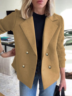 Damen eleganter Oversized-Blazer mit doppelter Knopfleiste und strukturiertem Ärmel in Khaki