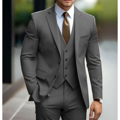 Eleganter Slim Fit Hochzeitsgastanzug für Herren | Jacke, Weste und Hose in Grau
