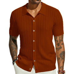 Ferdinand – Strickhemd Herren Kurzarm Knopfleiste Modern Look in Karamell