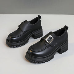 Damen Chunky Loafers mit modischem Schnallen-Design in Schwarz
