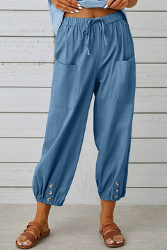 Tracy - Modische Haremshose mit Knopfdetail für einen trendigen Look in Blau