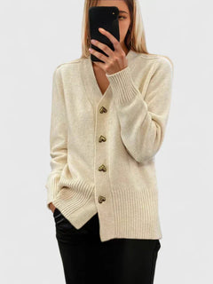 Kathrin | Damen Bequem Knöpfen Strickjacke in Beige