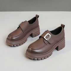 Damen Chunky Loafers mit modischem Schnallen-Design in Dunkelbraun