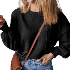 Damen LANGARM RUNDHALS STRICKPULLOVER | MODERNER STIL, KOMFORTABEL, VIELSEITIG in Schwarz