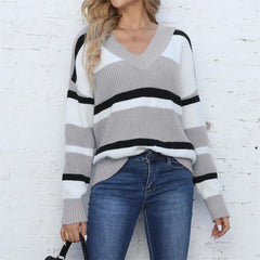 FARBBLOCK V-AUSSCHNITT PULLOVER | MODERNER, BEQUEMER STIL in Grau