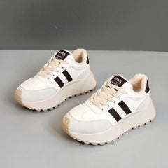 Damen Komfortable und warme High-Top Sneakers mit Fleece-Innenfutter in Beige