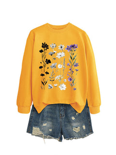 Damen Sweatshirt mit floralem Grafikdesign und weichem Innenfutter in Gelb