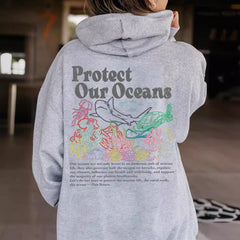 Damen Kapuzenpullover mit umweltfreundlichem Schildkröten- und Korallenmotiv in Hellgrau