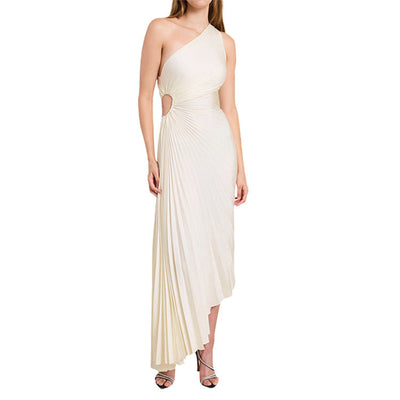 Sylviana - Ein-Schulter Plissiertes Midi-Kleid