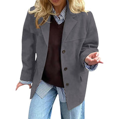Damen eleganter Oversized-Blazer aus Wildlederimitat in Grau