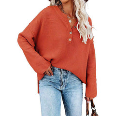 BUTTON PULLOVER | ELEGANTER V-AUSSCHNITT in Orange