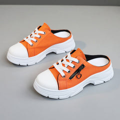 Damen Slip-On Sneakers mit modischem Reißverschluss und bequemem Fußbett in Orange
