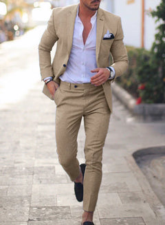 Herren Sommer 2-Teiliger Hochzeitsgast Anzug | Blazer und Hose in Khaki