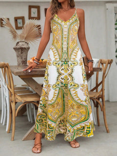 Zara | Damen Maxi-Kleid Träger Mandala-Druck Boho Sommer in Gelb