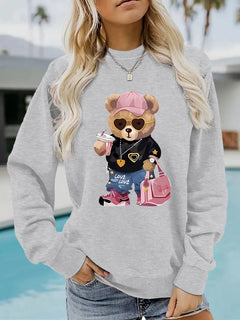 Damen Sweatshirt mit einzigartigem Cartoon-Bären-Motiv und modischem Schriftzug in Grau