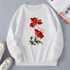 Damen Sweatshirt mit floralem Design und bequemer Passform in Weiß