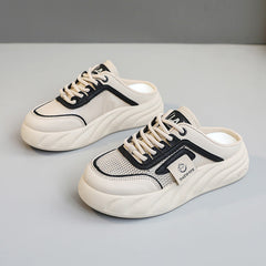 Damen Sneaker Mules mit atmungsaktiven Mesh-Obermaterial und bequemer Dämpfung in Schwarz