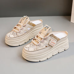 Damen Plateauschlüpfschuhe mit modischem Glitzer-Design in Khaki