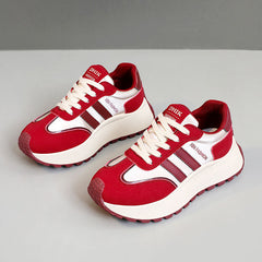Damen Sportliche Chunky Sneakers mit rutschfester Laufsohle und atmungsaktivem Obermaterial in Rot