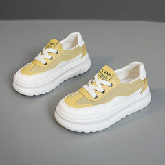 Damen modische Lifestyle Sneaker mit dicker Laufsohle und atmungsaktivem Obermaterial in Gelb