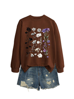 Damen Sweatshirt mit floralem Grafikdesign und weichem Innenfutter in Braun