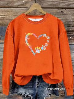 Damen Sweatshirt mit floralem Herzdesign und bequemer Passform in Orange