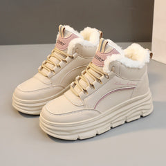 Damen High-Top Winter Sneakers mit weichem Fleece-Futter und rutschfester Sohle in Khaki