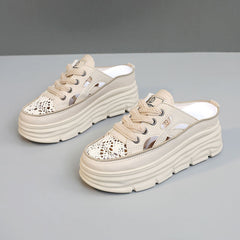 Damen Sportliche Plateau-Sneaker mit atmungsaktiver Mesh-Oberfläche in Khaki