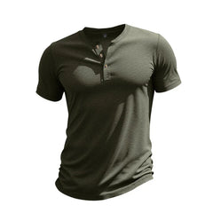 Herren Sommer Slim Fit Henley T-shirt in Grün