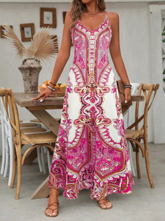 Zara | Damen Maxi-Kleid Träger Mandala-Druck Boho Sommer in Rosenrot