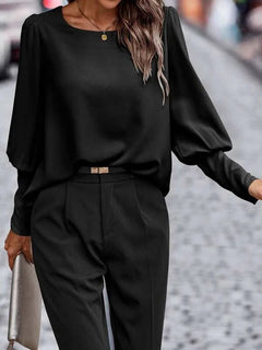 Britta - Langärmeliges Bluse - Langarmshirt in Schwarz