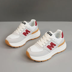 Damen Komfortable und modische Sneaker mit dicker Laufsohle in Grau-Rot