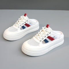 Damen Atmungsaktive Slip-On Sneakers mit flexiblem Gummiboden und modischem Mesh-Obermaterial in Rot