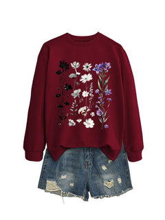 Damen Sweatshirt mit floralem Grafikdesign und weichem Innenfutter in Weinrot