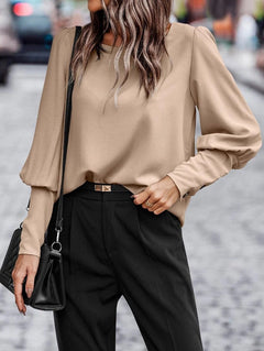 Britta - Langärmeliges Bluse - Langarmshirt in Apricot