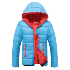 Mila | Wattierte Kapuzen Steppjacke in Himmelblau + Orange