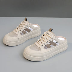 Damen Atmungsaktive Slip-On Sneakers mit flexiblem Gummiboden und modischem Mesh-Obermaterial in Khaki