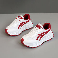 Damen moderne Sneaker mit atmungsaktiver Mesh-Oberfläche und dämpfender Laufsohle in Weiß-Rot