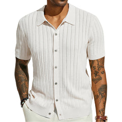 Ferdinand – Strickhemd Herren Kurzarm Knopfleiste Modern Look in Weiß