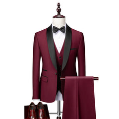 Herren Klassisch Hochzeitsgast Anzug | Slim Fit in Weinrot / 3 Pcs Satz