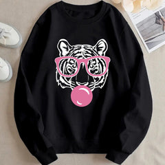 Damen Sweatshirt mit kreativem Tiger-Design und lässigem Schnitt in Schwarz