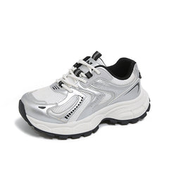 Damen Sportliche Freizeitschuhe mit atmungsaktiver Mesh-Oberfläche und stoßdämpfender Laufsohle in Silber