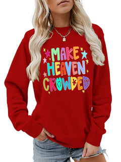Damen Sweatshirt mit buntem Motiv und verspieltem Schriftzug in Rot
