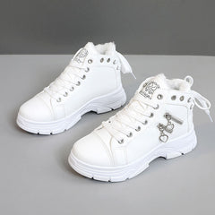 Damen modische High-Top Sneakers mit komfortablem Fleece-Futter und praktischem Reißverschluss in Weiß
